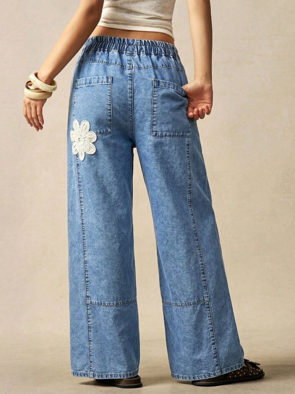 Baby Blue Casual Boho Women's Denim Pants - Picture 2 of 7